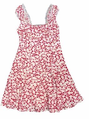 Wild Fable Heart-Print Pink and White Dress With Lace Trim - XS